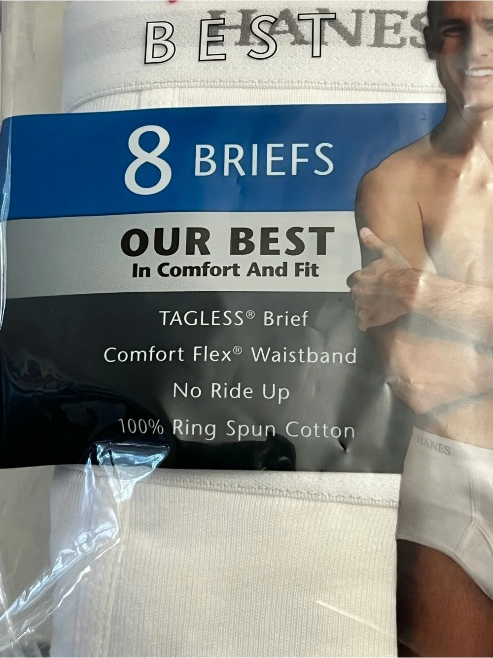 Hanes Best Men’s Tagless White Briefs 8 Pack Size Large 36-38 Comfort Flex NIP